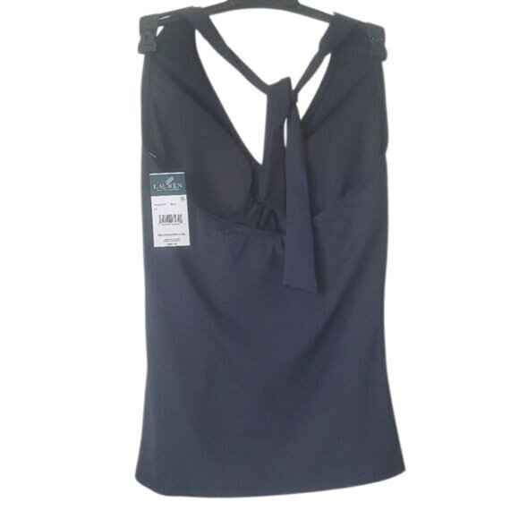 Lauren Ralph Lauren Black Halter Tankini Top Front Tie Back Swimwear Size 12 - Picture 8 of 10
